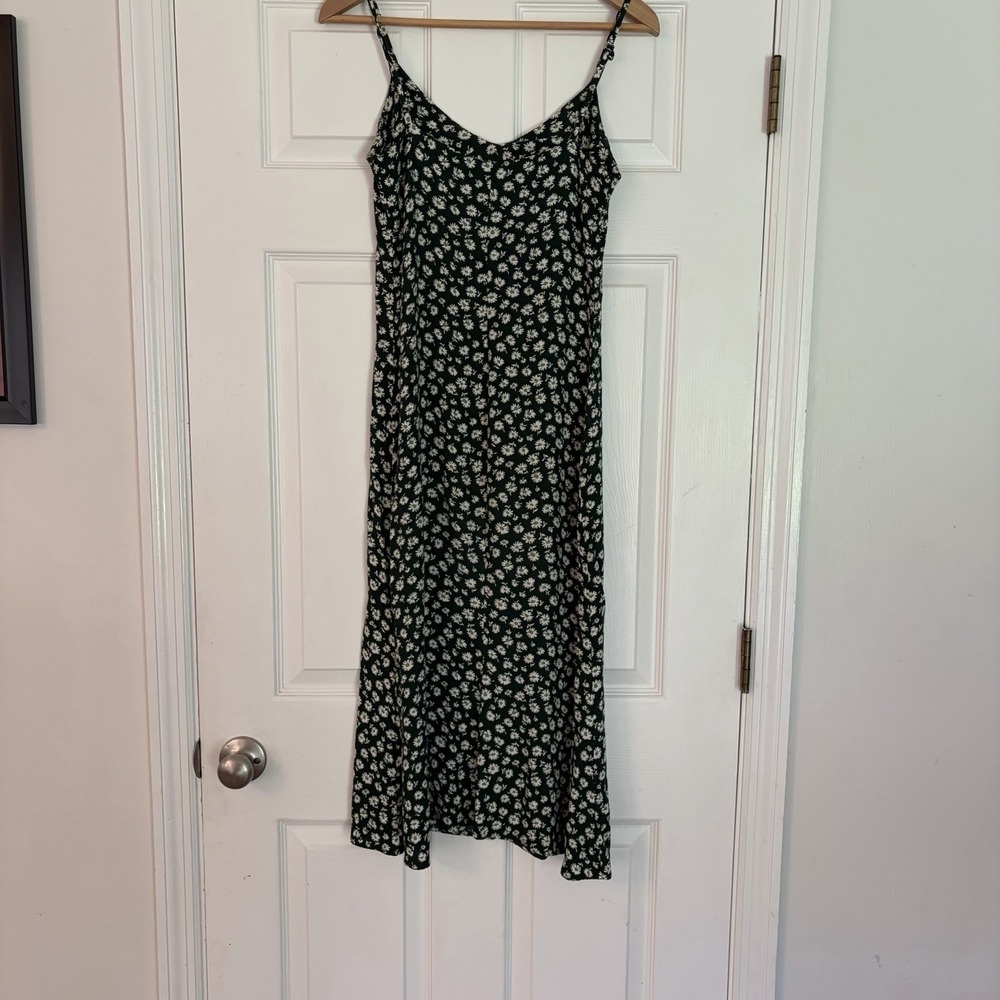 Reformation Size 0 Crimini Green Floral Slip Midi Dress with Side Slit Y2K - Picture 2 of 8